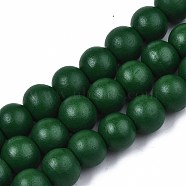 Painted Natural Wood Beads Strands, Round, Dark Green, 10x8~9mm, Hole: 2~3mm, about 41~42pcs/strand, 13.98 inch~14.61 inch(35.5~37.1cm)(WOOD-S053-54D)
