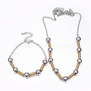 304 Stainless Steel Jewelry Sets, Bracelets and Necklaces, with Lobster Claw Clasps and Faceted Curb Chains, Golden & Stainless Steel Color, 17.72 inch(45cm), 7-1/8 inch(180mm)(SJEW-H060-01A)