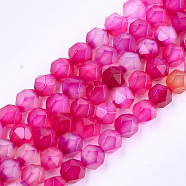 Natural Agate Beads Strands, Dyed, Faceted, Star Cut Round Beads, Deep Pink, 12x10x10mm, Hole: 1mm, about 31~32pcs/strand, 14.9 inch(G-T121-05D)