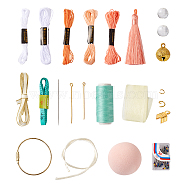 DIY Hand JuQiu & Bowknot Punch Needle Making Kits, Including Foam Balls, Needles, Cotton Thread, Bells, Tassels and Iron Rings, Coral, 45mm(DIY-EL0001-06A)