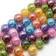 Electroplate AB Color Plated Synthetic Crackle Quartz Round Beads Strands, Dyed & Heated, Mixed Color, 14mm, Hole: 1mm, about 31pcs/strand, 16.92 inch(G-L155-14mm-08)