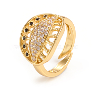 Adjustable Brass Micro Pave Cubic Zirconia Cuff Rings, Open Rings, Eye, Golden, Size 6, Inner Diameter: 16mm(RJEW-E168-02G)