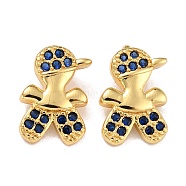 Brass Micro Pave Dark Blue Cubic Zirconia Charms, Boy, Real 18K Gold Plated, 12.5x8x4mm, Hole: 1mm(ZIRC-A021-58G)