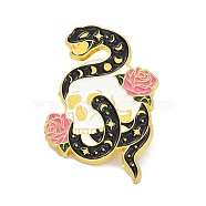 Snake and Flower Alloy Enamel Brooches, Enamel Pin, Black, 32x22x9mm(ENAM-C001-04G)