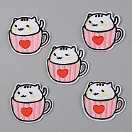 Computerized Embroidery Cloth Iron on/Sew on Patches, Appliques, Costume Accessories, Cartoon Cup, Pink, 47x50x2mm(DIY-S040-025)