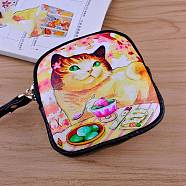 Leather Clutch Bags, Change Purse with Zipper, for Women, Square, Cat Shape, 10x9x3cm(PAAG-PW0016-27C)
