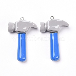 Resin Pendants, with Platinum Plated Iron Loop, Hammer, Blue, 46x29x9mm, Hole: 2mm(RESI-L033-05)