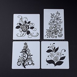 PET Drawing Stencil, Reusable Stencils for Paper Wall Fabric Floor Furniture Canvas Wood, Flower Pattern, White, 15x15x0.01cm(DIY-C036-02)