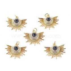Brass Micro Pave Cubic Zirconia Pendants, Long-Lasting Plated, Cadmium Free & Lead Free, Fan, Real 18K Gold Plated, 19x24.5x3.5mm, Hole: 3.4mm(X-ZIRC-P092-006G-RS)