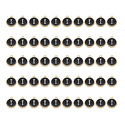 Golden Plated Alloy Charms, with Enamel, Enamelled Sequins, Flat Round, Black, Letter.I, 14x12x2mm, Hole: 1.5mm, 50pcs/Box(ENAM-SZ0001-25B-I)
