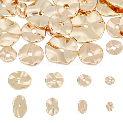 Elite 40pcs 4 styles Brass Spacer Beads, Textured Flat Round, Light Gold, 4~10x1~1.5mm, Hole: 1.2mm, 10pcs/style(KK-PH0010-35)