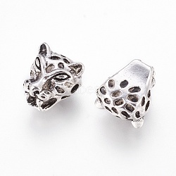 Tibetan Style Alloy Beads, Leopard, Antique Silver, 12x10.5x7mm, Hole: 1.8mm(TIBEB-G011-02AS)