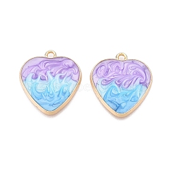 Rack Plating Alloy Enamel Pendants, Cadmium Free & Nickel Free & Lead Free, Light Gold, Heart Charm, Lilac, 25.5x23x2mm, Hole: 2mm(ENAM-N056-366KCG-03)