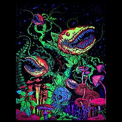 Polyester Glow in The Dark Wall Tapestry, Night Art Tapestry, for Neon Party Wall, Bedroom, Living Room, with Traceless Nail & Clips, Plants Pattern, 930x730x0.2mm(AJEW-WH0042-47C)