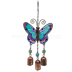 Butterfly Wind Chime, Glass & Iron Art Pendant Decoration, for Home Yard Balcony Outdoor, Dodger Blue, 360x150mm(WICH-PW0001-60A)