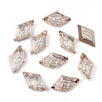 Textured K9 Glass Cabochons, Pointed Back/Random Color Back Plated, Rhombus, Navajo White, 13x8x3.5mm, about 48pcs/bag