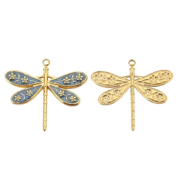 Stainless Steel Pendants, with Enamel, Golden, Dragonfly Charm, Light Blue, 27x24mm, Hole: 1.5mm