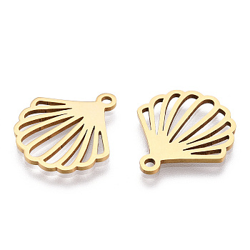201 Stainless Steel Pendants, Hollow, Shell/Scallop Charm, Golden, 18x16x1mm, Hole: 1.5mm