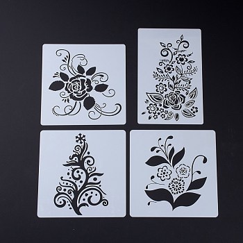 PET Drawing Stencil, Reusable Stencils for Paper Wall Fabric Floor Furniture Canvas Wood, Flower Pattern, White, 15x15x0.01cm