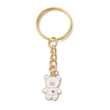 Bear Alloy Enamel Pendants Keychain, with Iron Keychain Ring, White, 7cm