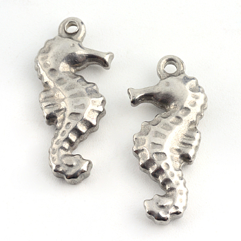 Sea Horse 201 Stainless Steel Pendants, Stainless Steel Color, 20x9.5x3.5mm, Hole: 1.5mm