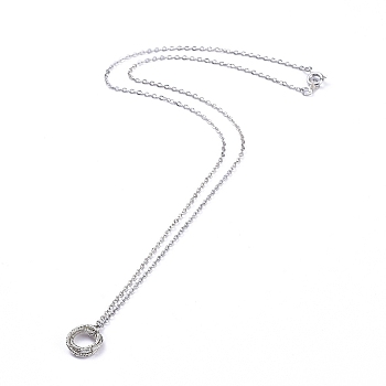Pendant Necklace, with Brass Cable Chain and Iron Twist Ring, Platinum, 18.1 inch(46cm)