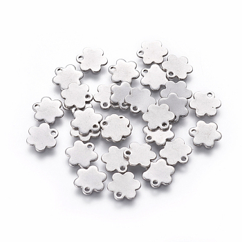 201 Stainless Steel Charms, Flower, Stainless Steel Color, 9x8x0.8mm, Hole: 1.2mm