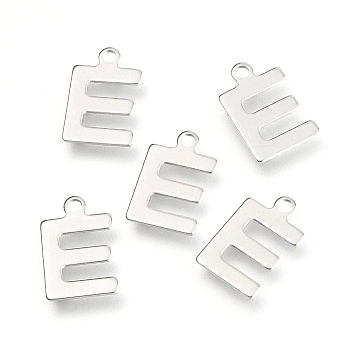201 Stainless Steel Charms, Alphabet, Letter.E, 12x7.8x0.6mm, Hole: 1.4mm