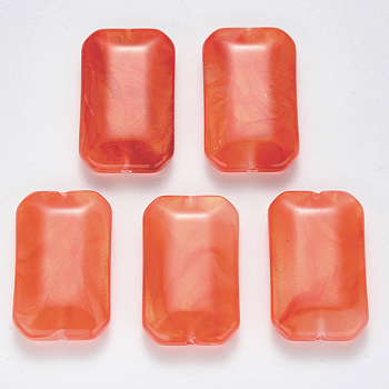 Imitation Gemstone Acrylic Beads, with Glitter Powder, Faceted, Rectangle, Tomato, 39.5x24.5x9mm, Hole: 2mm, about 70pcs/500g