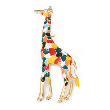 Golden Plated Alloy Brooches, Enamel Pin, Giraffe, Colorful, 59.5x25.5x8.5mm, Pin: 0.8mm