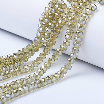 Electroplate Glass Beads Strands, Pearl Luster Plated, Faceted, Rondelle, Moccasin, 8x6mm, Hole: 1mm, about 65~72pcs/strand, 15.7~16.1 inch(40~41cm)