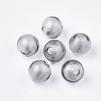 Handmade Blown Glass Beads, Round, Dark Gray, 16x16mm, Hole: 1~2mm