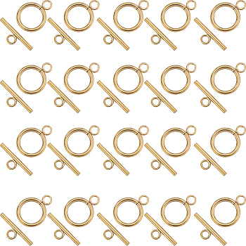 30Pcs 304 Stainless Steel Ring Toggle Clasps, Round Ring, Golden, Ring: 19x14x2mm, Bar: 20x7x2mm, Hole: 3mm
