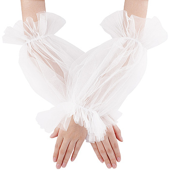 Polyester Detachable Puff Sleeves, for Wedding Bridal Dress Tulle Accessories, White, 395x145x3mm