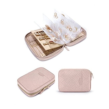 Rectangle Velvet Jewelry Box, Travel Portable Jewelry Case, Zipper Storage Boxes, for Necklaces, Rings, Earrings and Pendants, Pink, 17x24.3x5cm