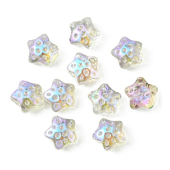 Transparent Electroplate Glass Beads, Rainbow Plated, Star, Gainsboro, 15x15x9mm, Hole: 1.2mm