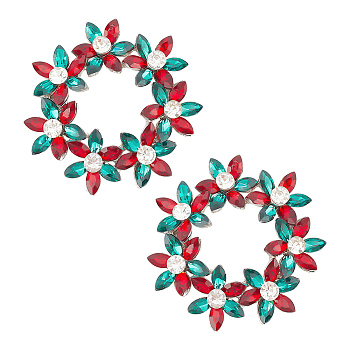 2Pcs Alloy Rhinestone Flower Shoe Decorations, Detachable Shoe Buckle Clips, Ring, 60.5x62x9mm