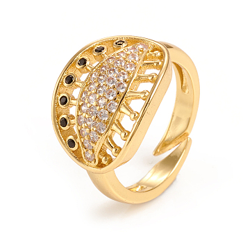 Adjustable Brass Micro Pave Cubic Zirconia Cuff Rings, Open Rings, Eye, Golden, Size 6, Inner Diameter: 16mm