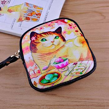 Leather Clutch Bags, Change Purse with Zipper, for Women, Square, Cat Shape, 10x9x3cm