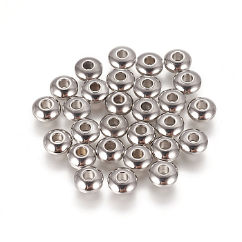 Non-Tarnish 304 Stainless Steel Smooth Rondelle Beads, Stainless Steel Color, 8x4mm, Hole: 2mm