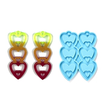 Valentine's Day Theme DIY Pendant Silicone Molds, for Earring Makings, Resin Casting Molds, For UV Resin, Epoxy Resin Jewelry Making, Heart, Deep Sky Blue, 70x52x4mm, Hole: 3mm