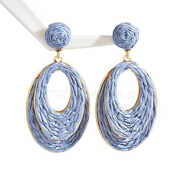 Oval Raffia Dangle Stud Earrings(FS-WG8712C-06)-2