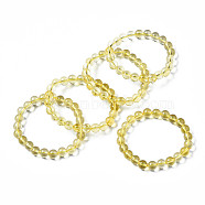 Synthetic Citrine Beaded Stretch Bracelets, Round, 2-1/8 inch(55mm), Bead: 8~9mm(BJEW-Q692-48B)