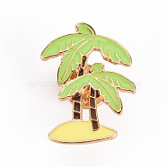 Alloy Enamel Brooches, Enamel Pins, with Brass Butterfly Clutches, Coconut Tree, Cadmium Free & Nickel Free & Lead Free, Light Gold, Lime, 30x22mm, Pin: 1mm(JEWB-S011-083-NR)