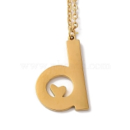 304 Stainless Steel Pendant Necklaces, Letter, Letter D, 15.75 inch(40cm), Pendant: 23.5x14.5x1.5mm(NJEW-H036-02G-D)