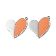 304 Stainless Steel Pendants, with Enamel, Heart Charm, Stainless Steel Color, 19.5x22x1.5mm, Hole: 1.6mm(STAS-C083-05P-02)