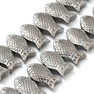 Electroplate Glass Beads Strands, Fish, Platinum Plated, 8x15x10mm, Hole: 1mm, about 50pcs/strand, 15.75 inch(40cm)(EGLA-C007-05A)