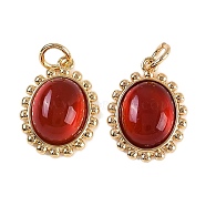 Natural Carnelian(Dyed & Heated) Pendants, Brass Oval Charms with Jump Rings, Real 18K Gold Plated, 15.5x12x4.5mm, Hole: 3.5mm(KK-P283-48G)