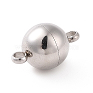 304 Stainless Steel Magnetic Clasps, Round, Stainless Steel Color, 16x10mm, Hole: 2mm(X-STAS-I137-07C)