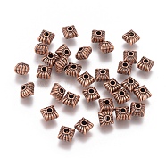 Tibetan Style Spacer Beads, Square, Lead Free & Nickel Free & Cadmium Free, Red Copper, 7x7x6.5mm, Hole: 1mm(X-RLF5162Y-NF)